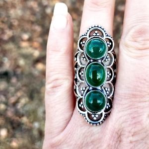 WOW New Green Onyx 925 Silver Statement Ring.